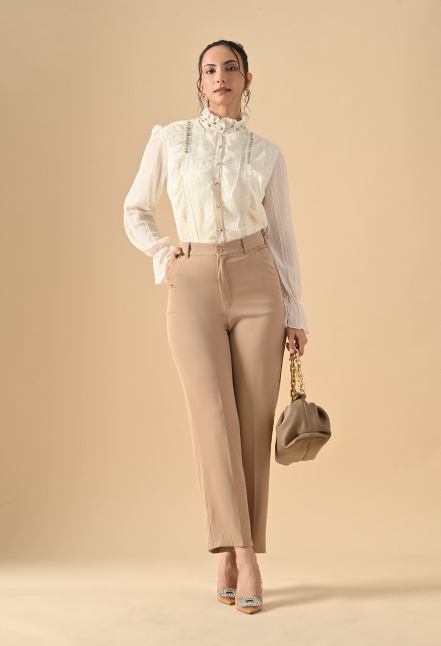 Pankh Clover Ruffle Stone Embellished Shirt