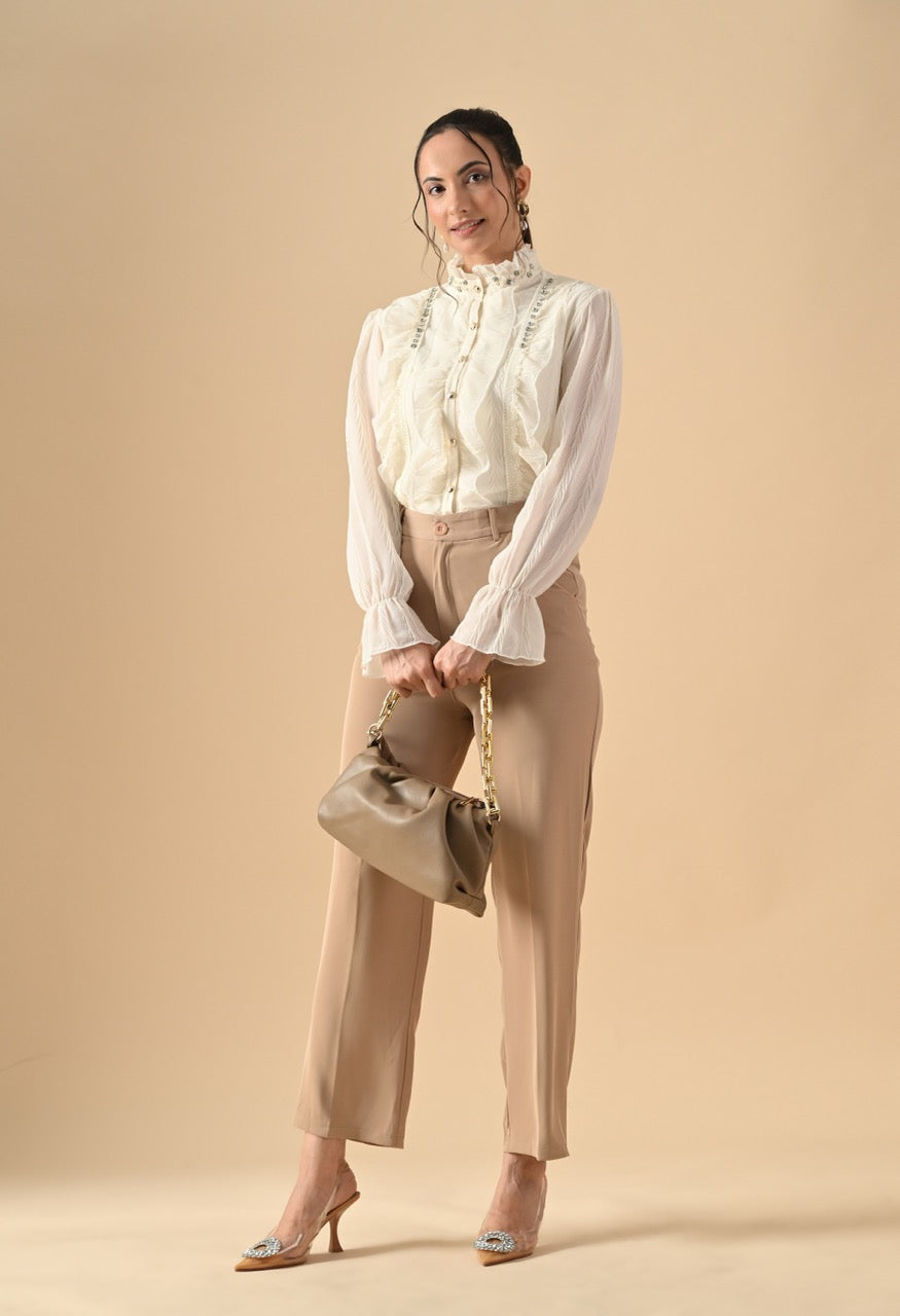 Pankh Clover Ruffle Stone Embellished Shirt