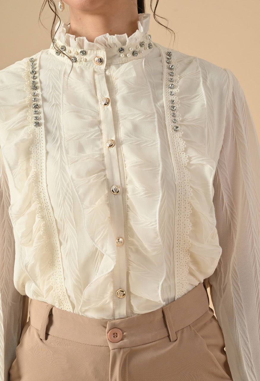 Pankh Clover Ruffle Stone Embellished Shirt
