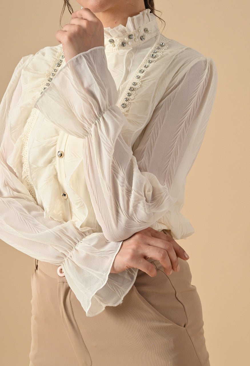 Pankh Clover Ruffle Stone Embellished Shirt