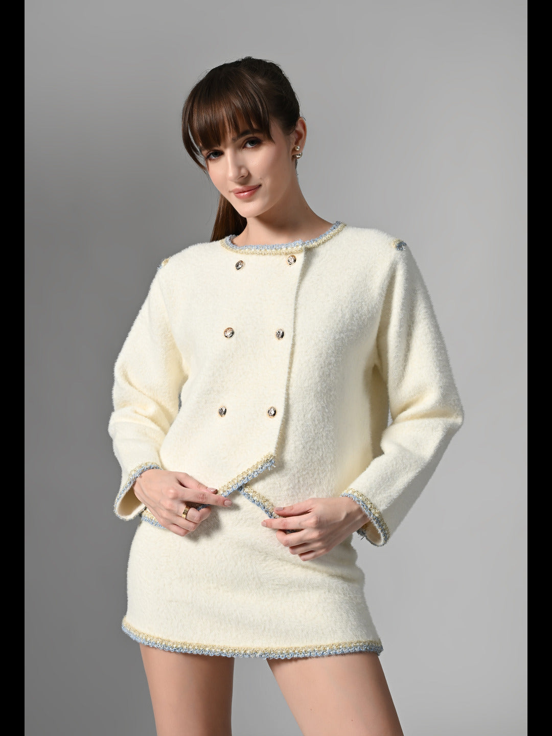 Pankh Molly Ivory Textured Knit Co-ord Set