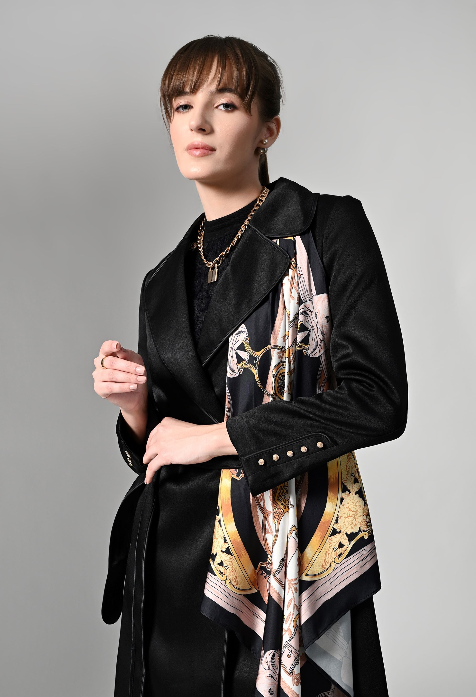 Pankh Perky Blazer With Printed Scarf