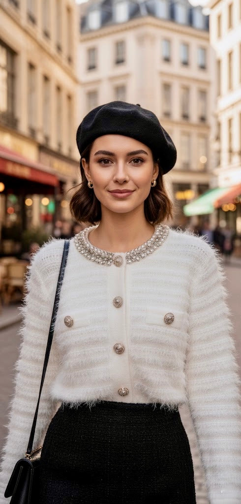 Pankh Merry Designer Stone Colar Studded Embellished Soft Wool Party Top/Jacket