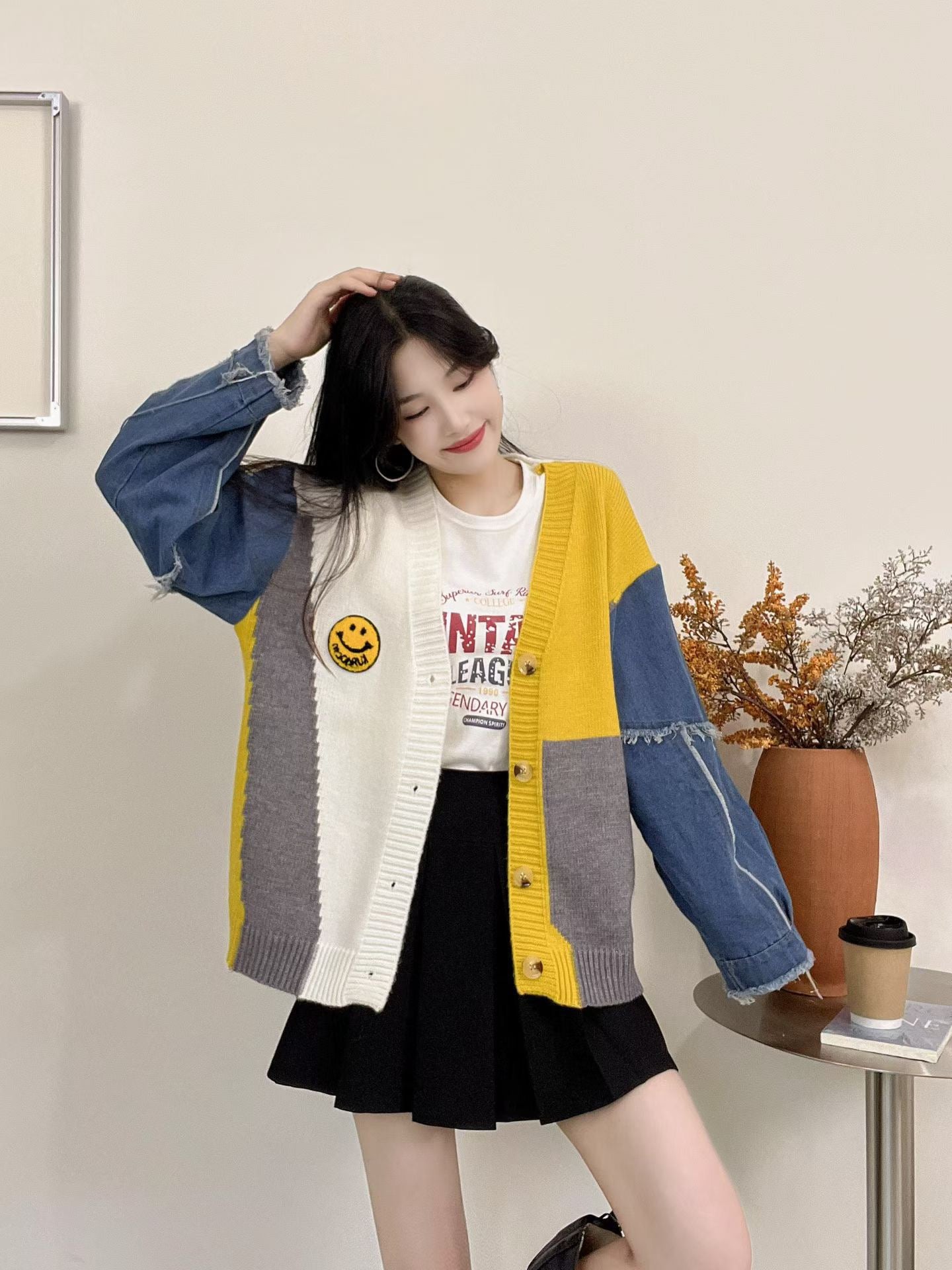 Pankh Musel Oversized Woolen And Denim Sweater Jacket