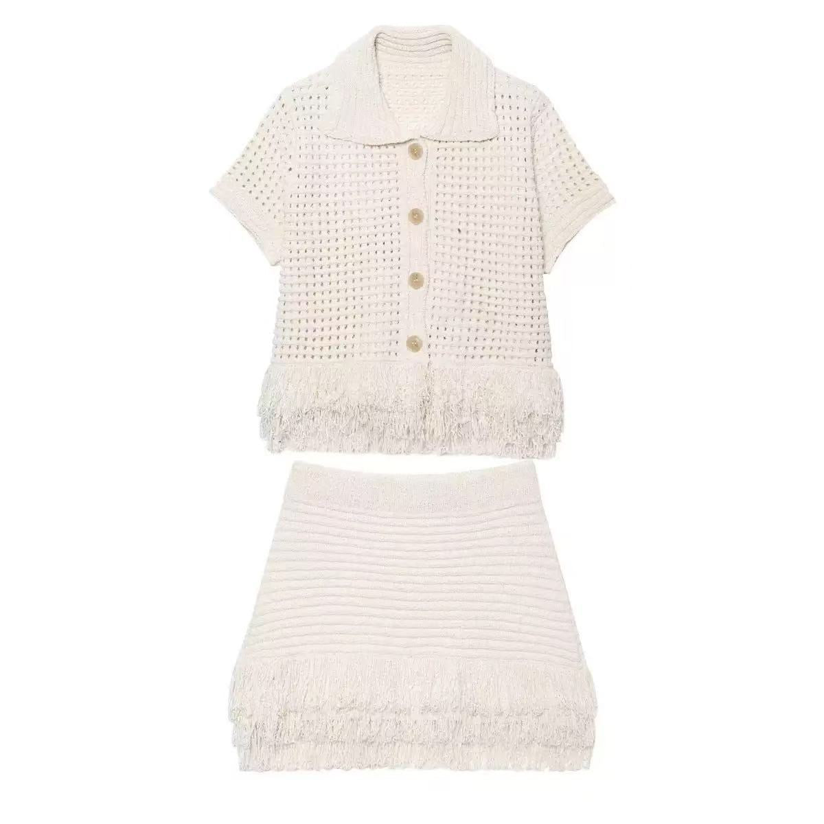 Pankh Lake Crochet And Tassel Shirt and Skirt Coord Set