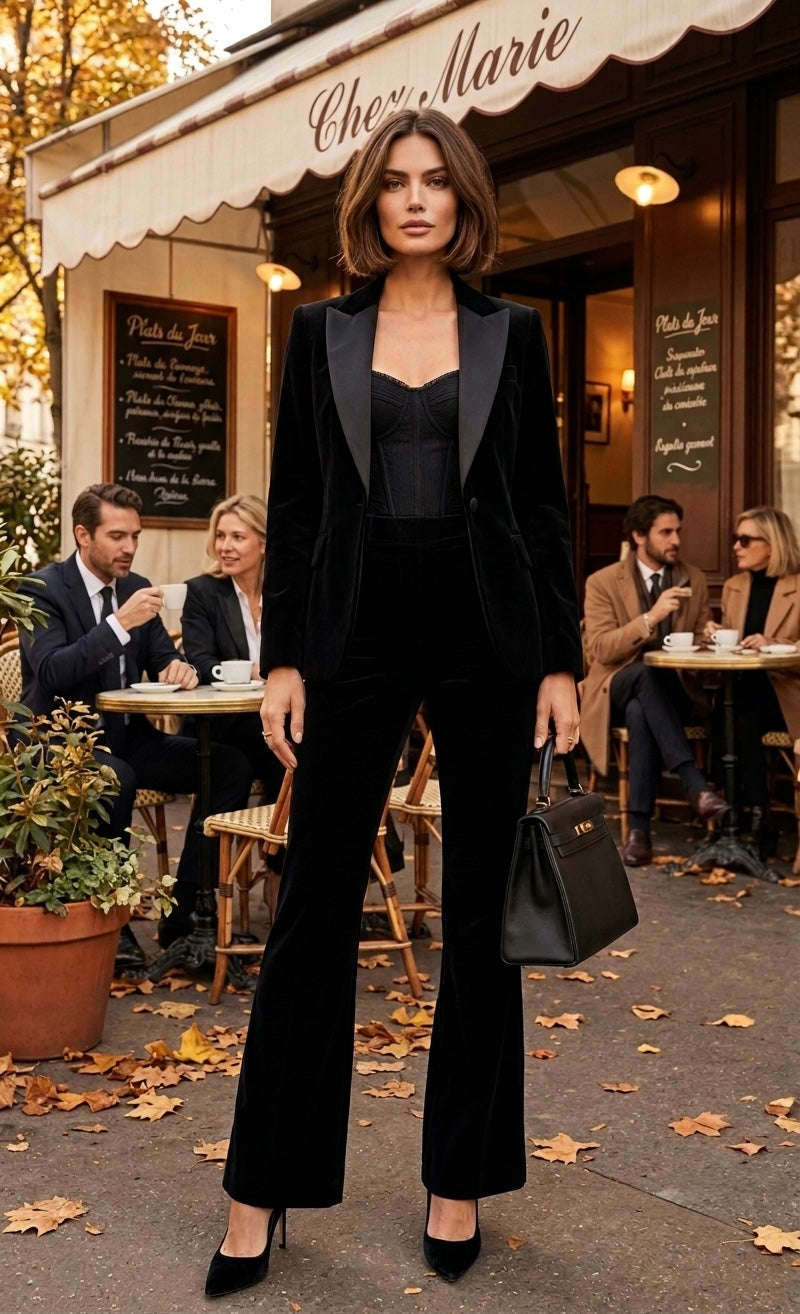 Pankh Misony Peplum Velvet Blazer And Pant Suit Set
