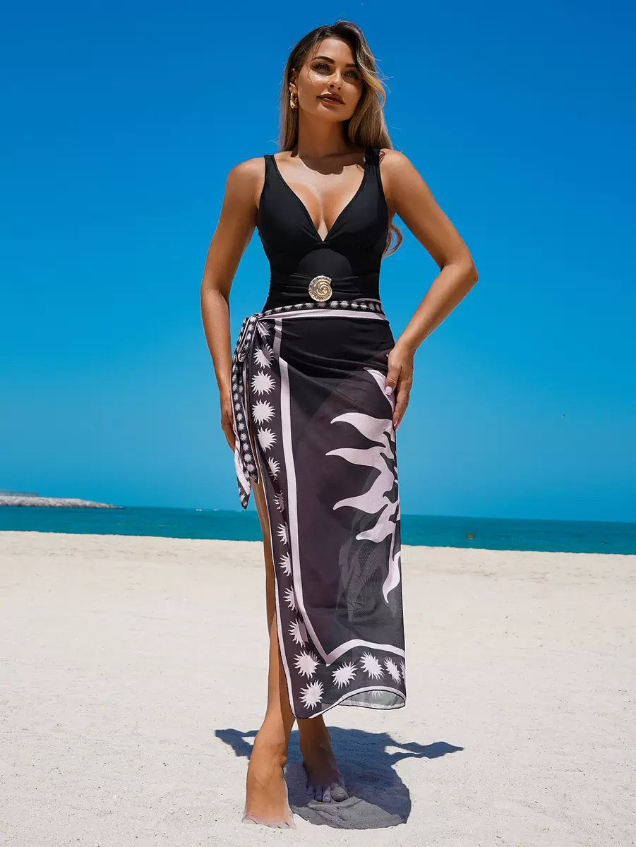 Pankh Zesty Mocha Monokini & Tie up Sarong Set