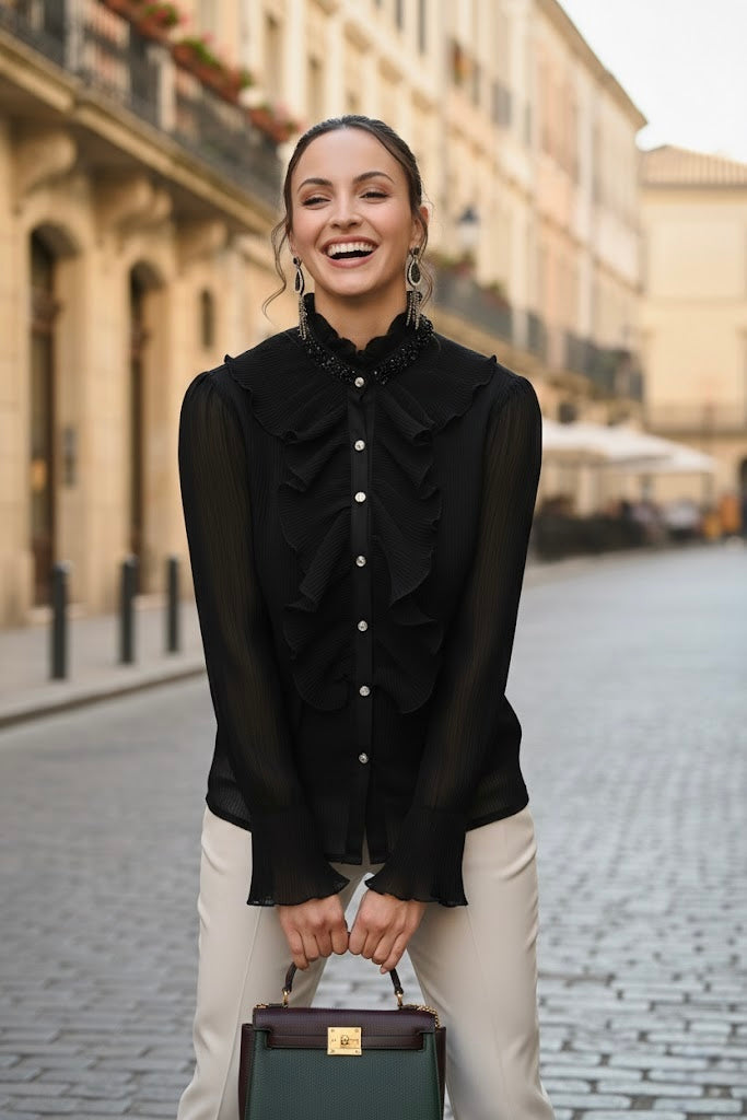 Pankh Emmry Ruffle Stone Embellished Shirt