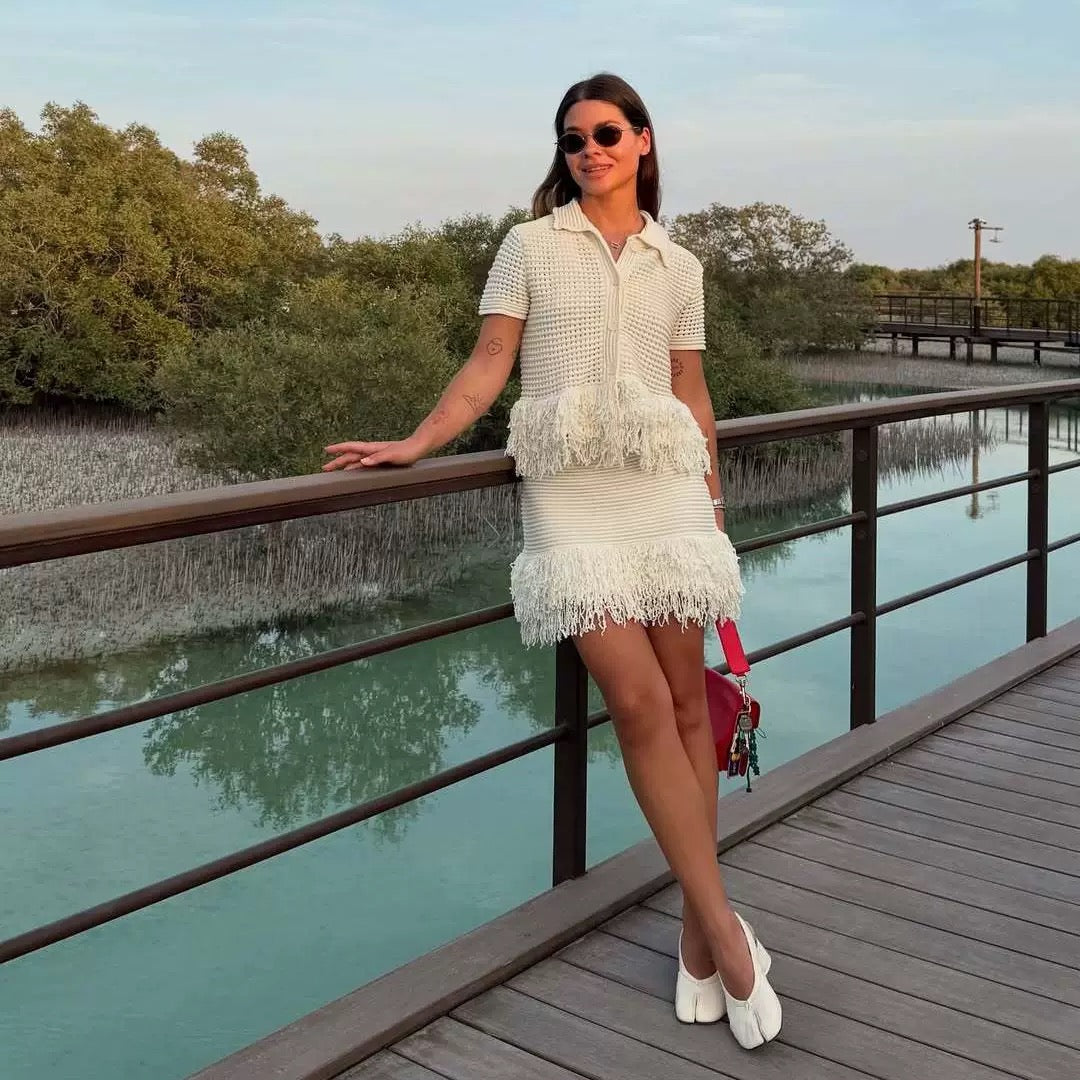 Pankh Lake Crochet And Tassel Shirt and Skirt Coord Set