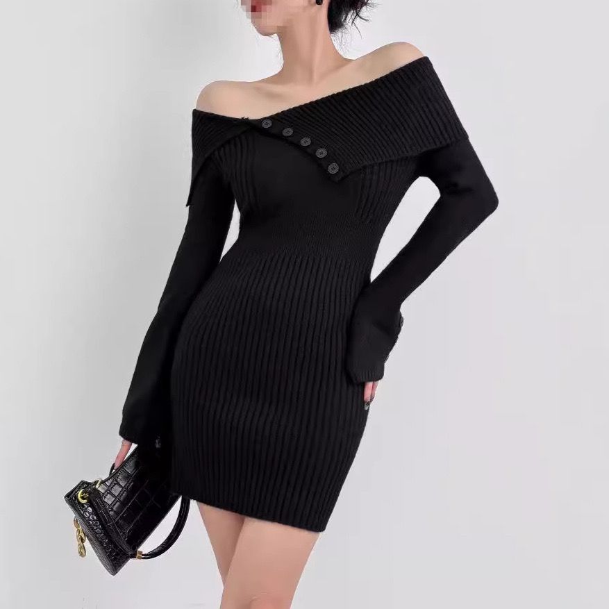 Pankh Myra Off-Shoulder Button Long Sleeve Short Dress