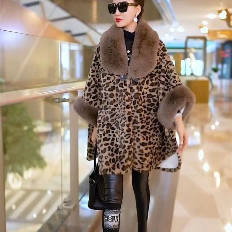 Pankh Bleza Leopard Fur Cape Coat