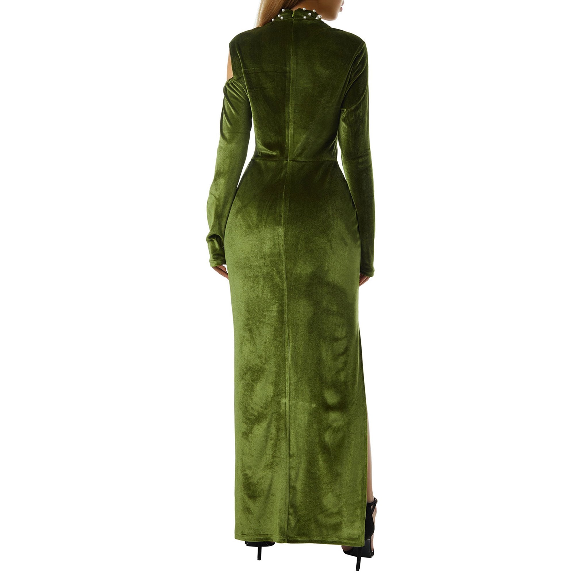 Pankh Mora Velvet Neck Pearl Party Wear Evening Maxi Dress