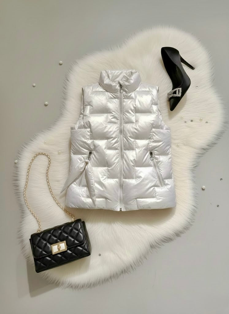 Lilly Cute  Metallic Bomber Down Sleeveless Jacket