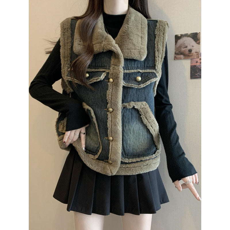 Pankh Ikaar Denim and Teddy Fur Jacket