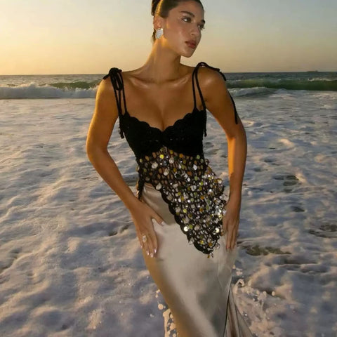 Pankh Qayee Shell & Sequin Embelished Crochet Top