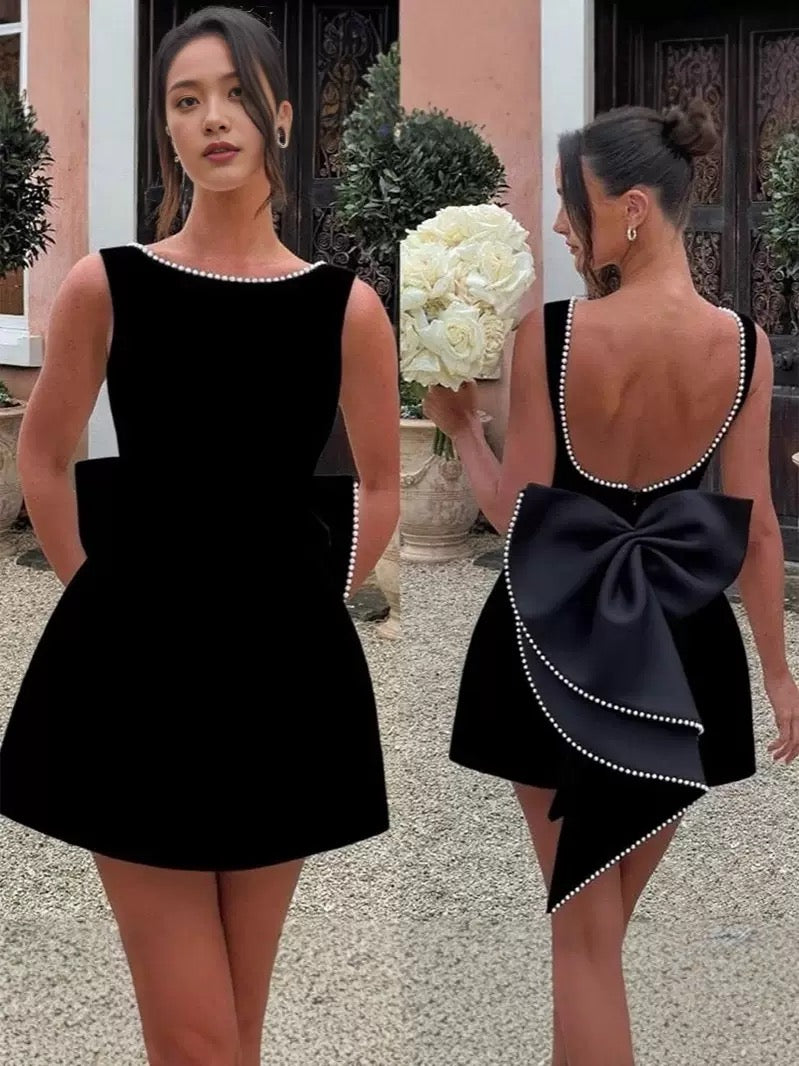 Pankh Tansy Scuba Pearl Detailed Big Back Bow Party Wear Dress