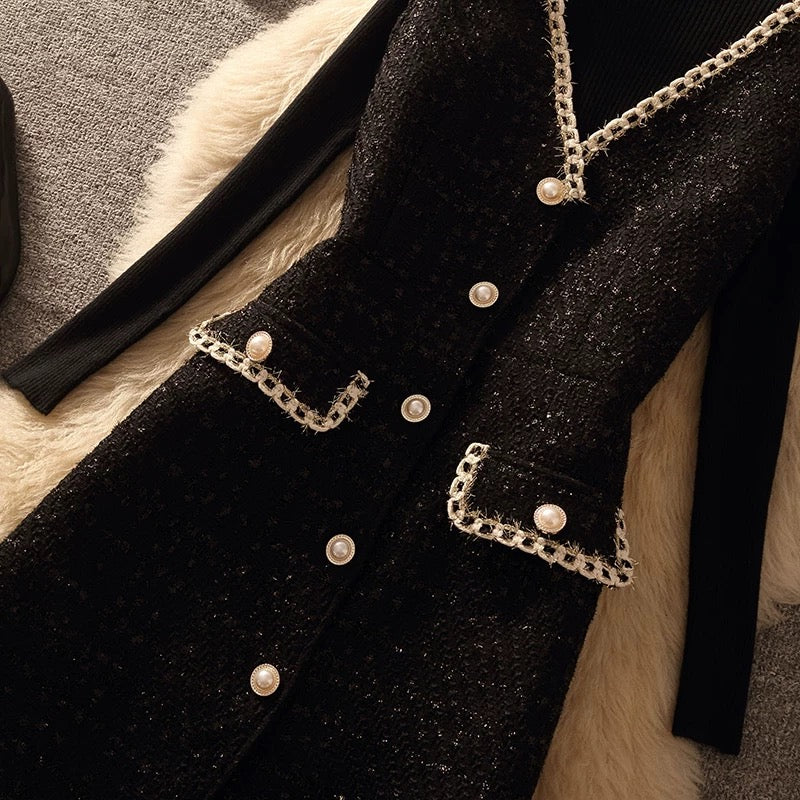 Pankh Gibbs Tweed Formal Winter Wear Short Dress with Top Set