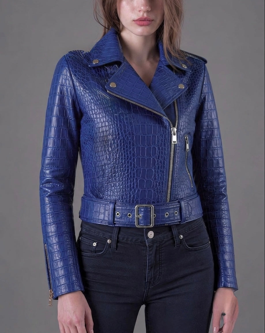 Pankh Tig Croc Pu Luxe Leather Biker Jacket