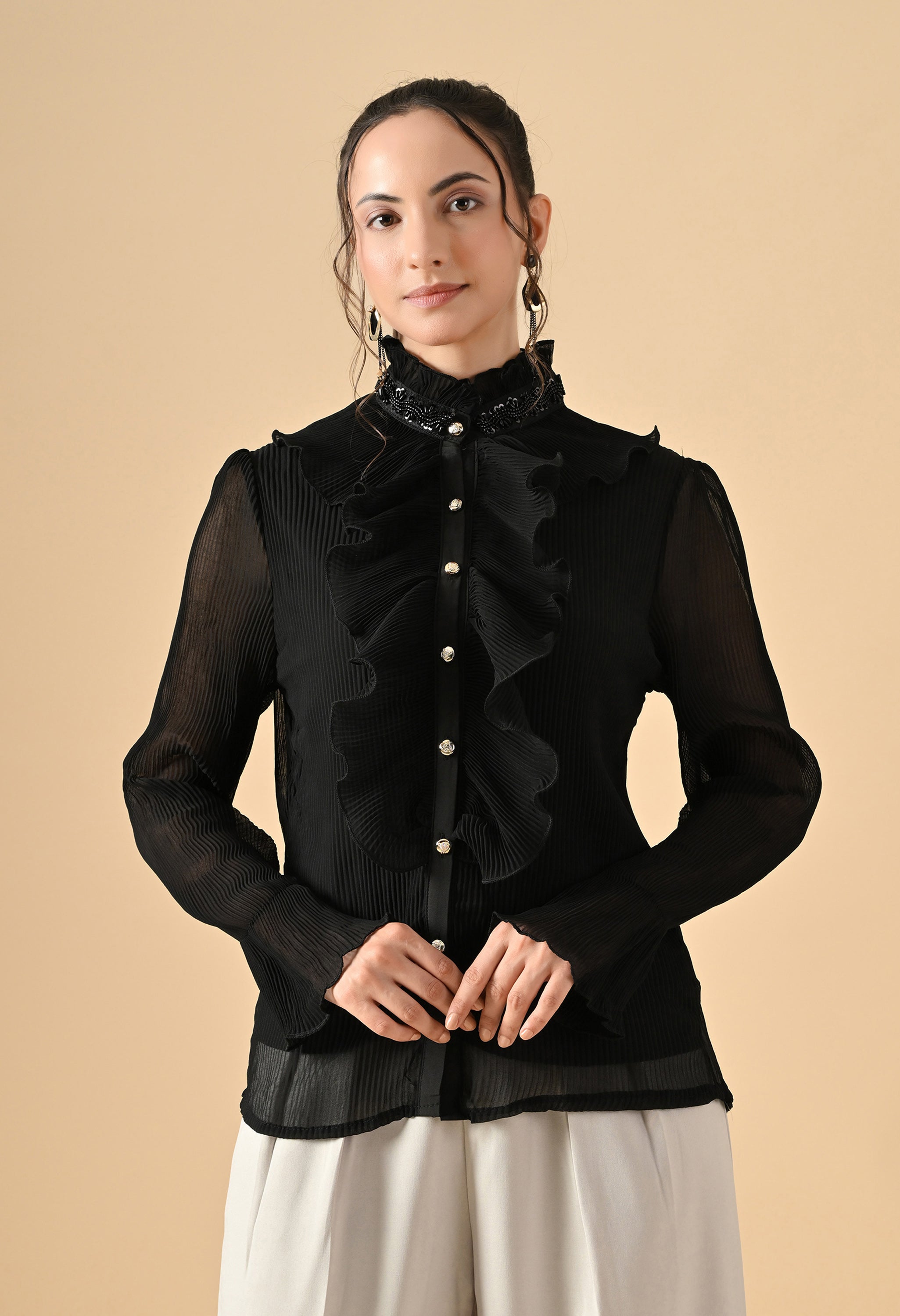 Pankh Emmry Ruffle Stone Embellished Shirt