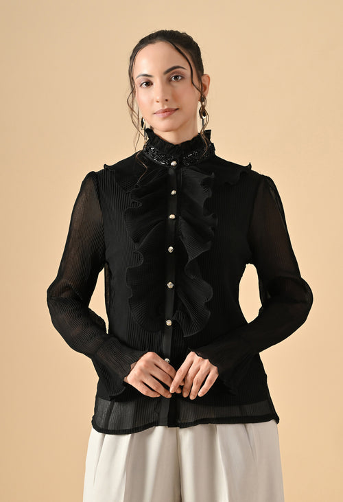Pankh Emmry Ruffle Stone Embellished Shirt