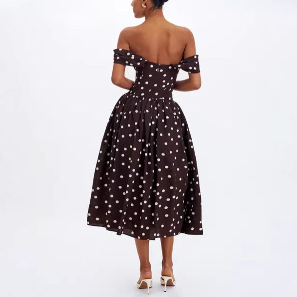 Pankh Giza Polka Dot Off Shoulder Maxi Dress