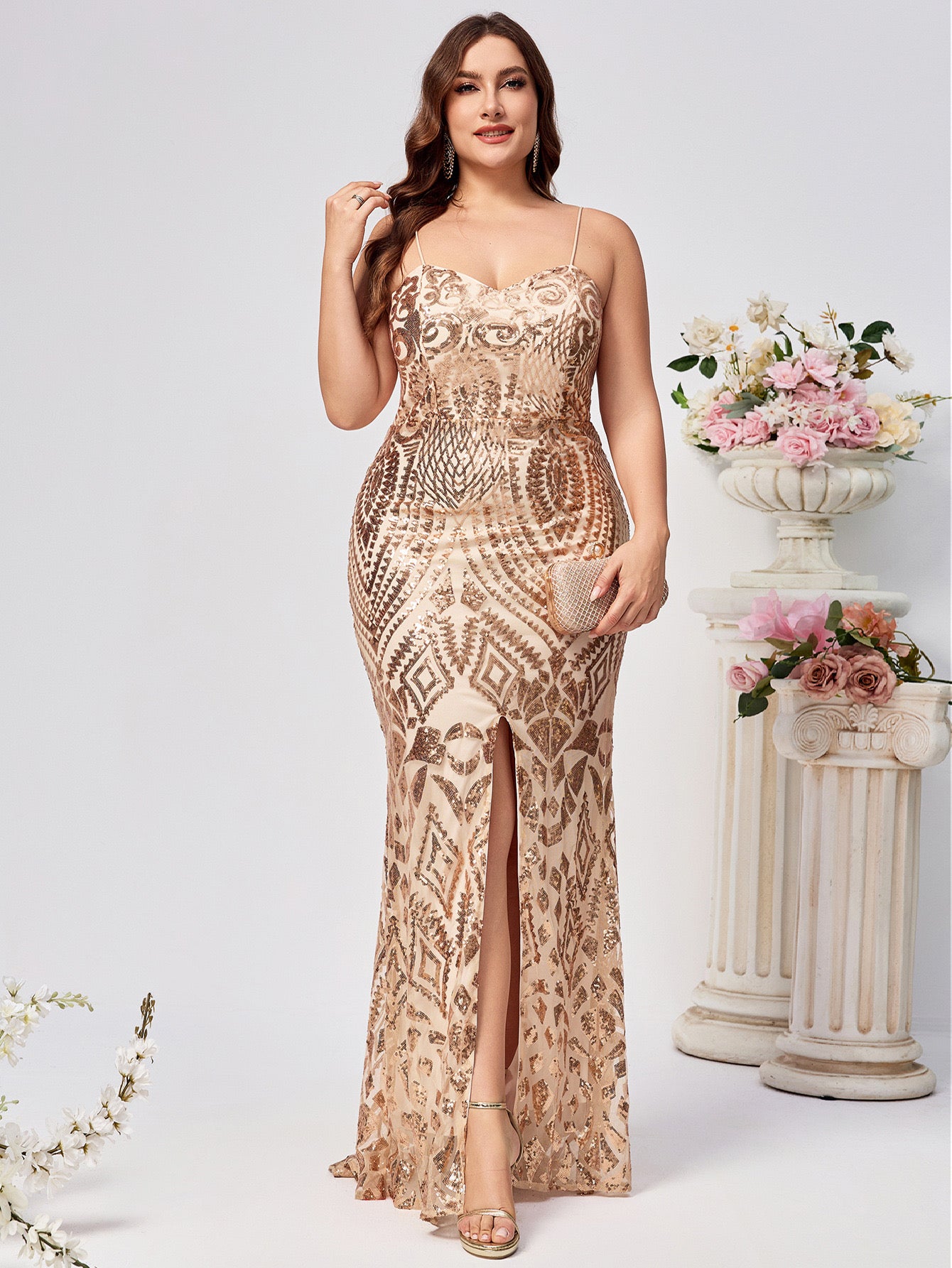 Pankh Alaara Custom Made Sequin Elegant Luxe Evening Cocktail Party Maxi Dress