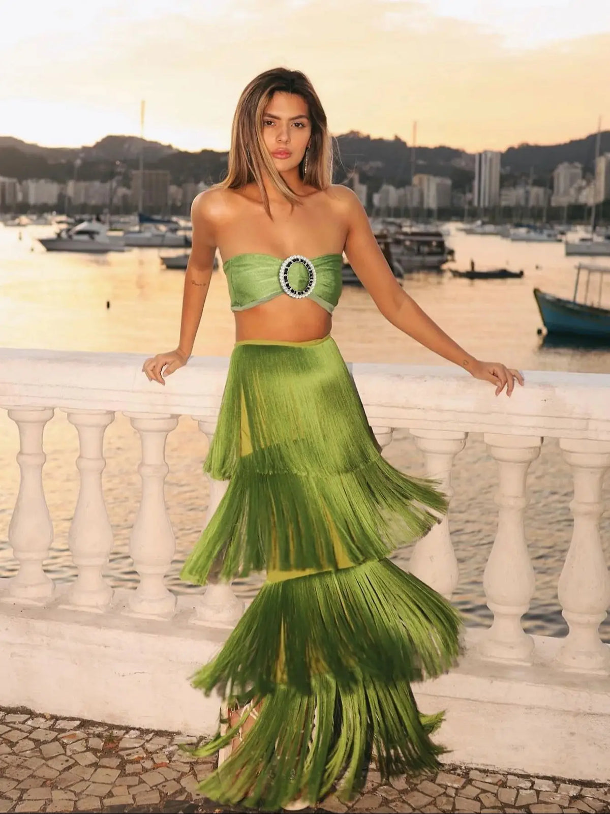 Pankh Zanalo Tube Top And Tassel Skirt Resort Wear Coord Set