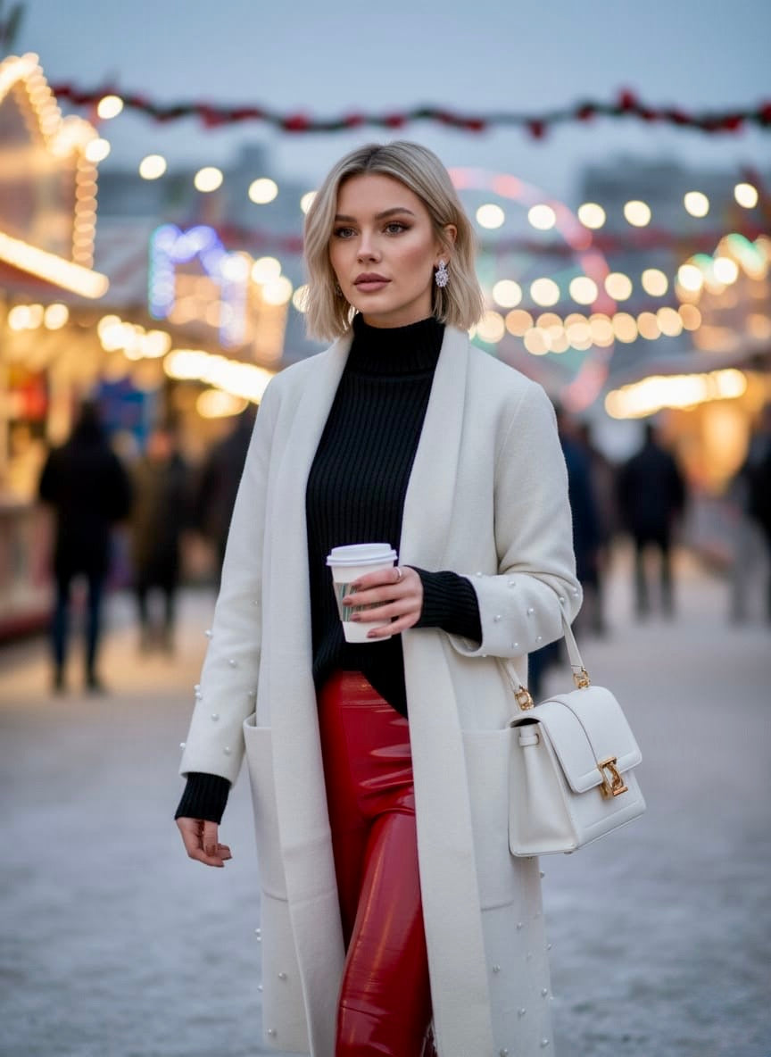 Pankh Balish Pearl Embellished Woolen Long Coat Cardigan