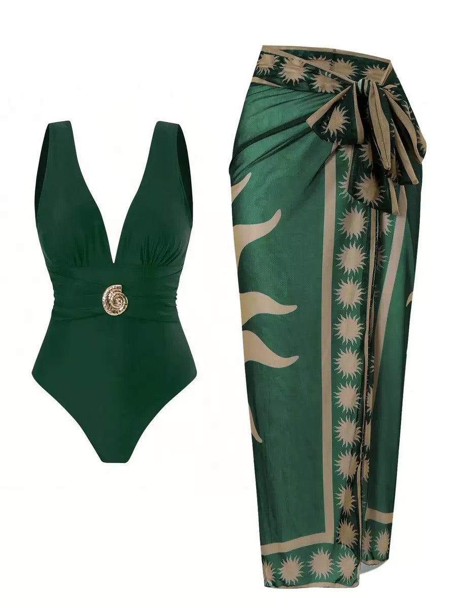 Pankh Zesty Mocha Monokini & Tie up Sarong Set