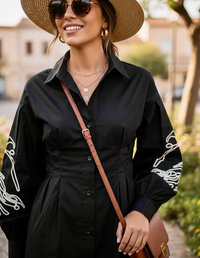 Pankh Mochiato Embroidered Sleeve Long Shirt And Short Set