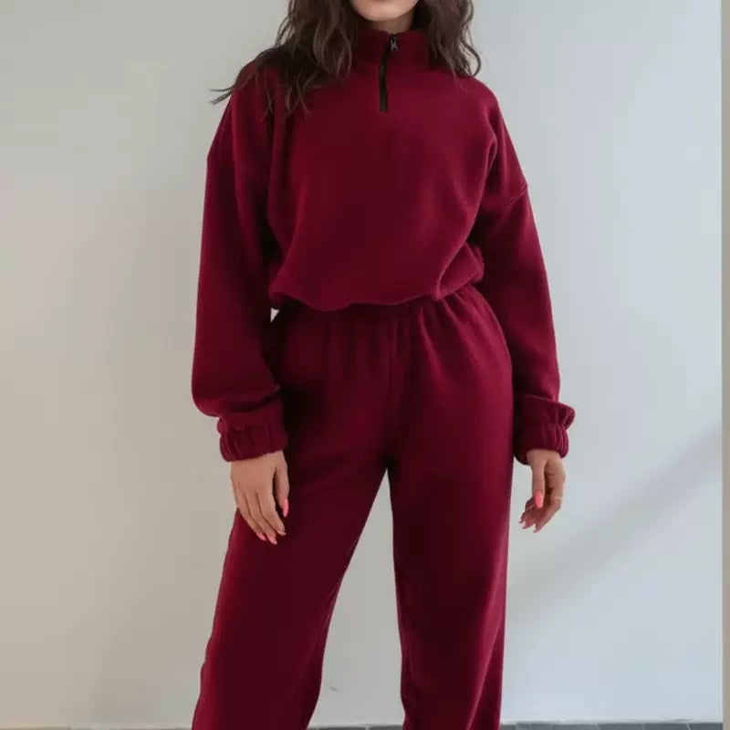 Hizku Fleece Cropped Hoodie and Jogger Pants