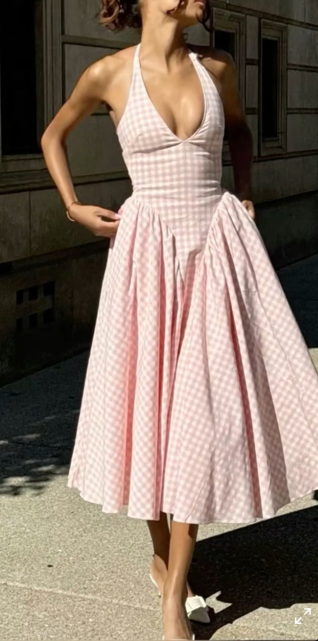 Pankh Raisa Pure Cotton Halter Neck Mid Calf Flaired Gingham Maxi Dress