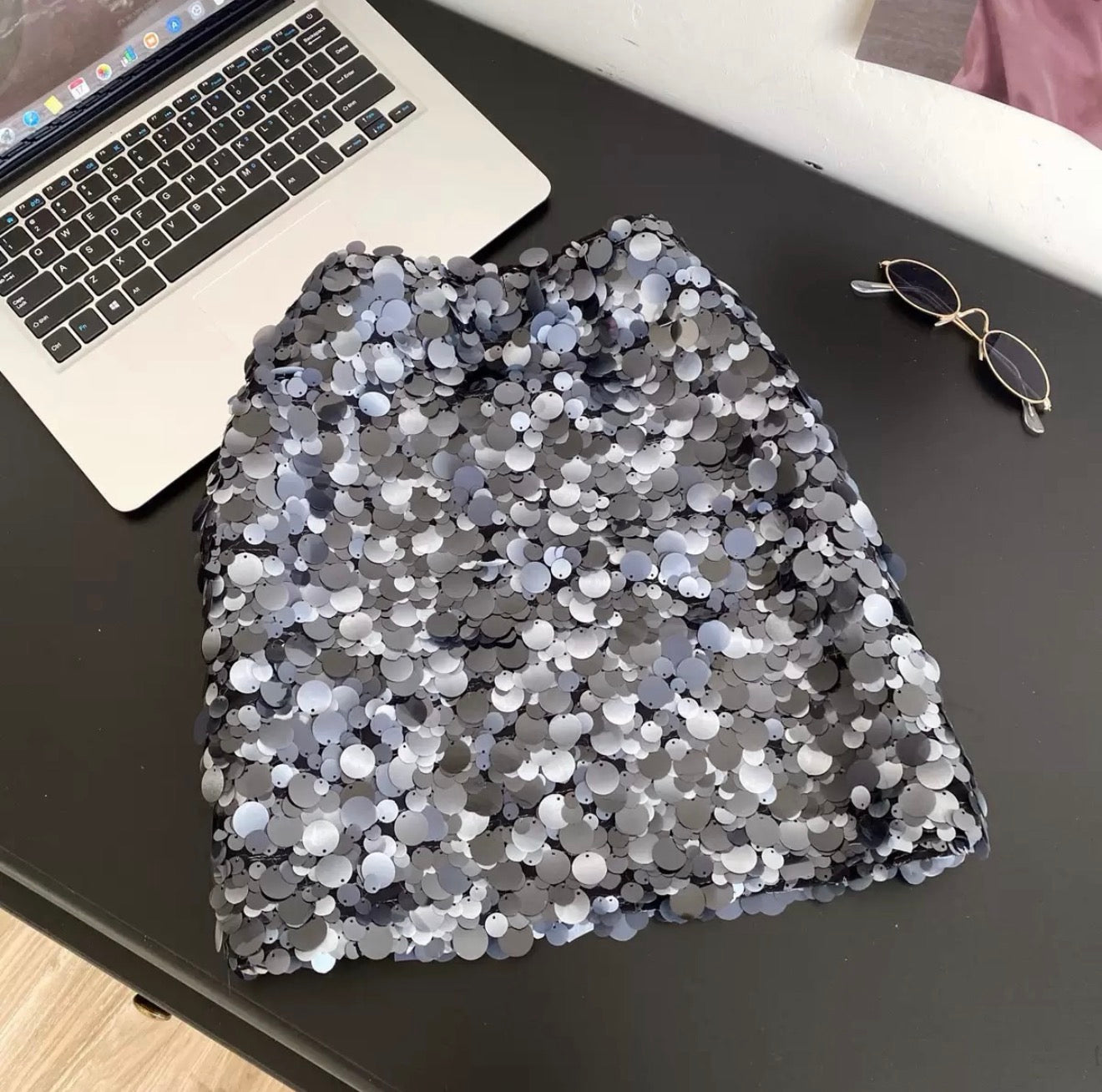 Pankh Semra Sequin Shaded Coin Mini Skirt