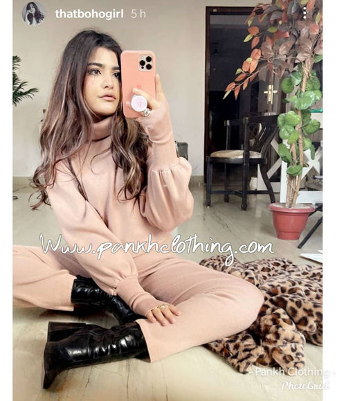 Pankh Davis Luxury Cashmere Wool Crop Top & High Waist Pant Coord