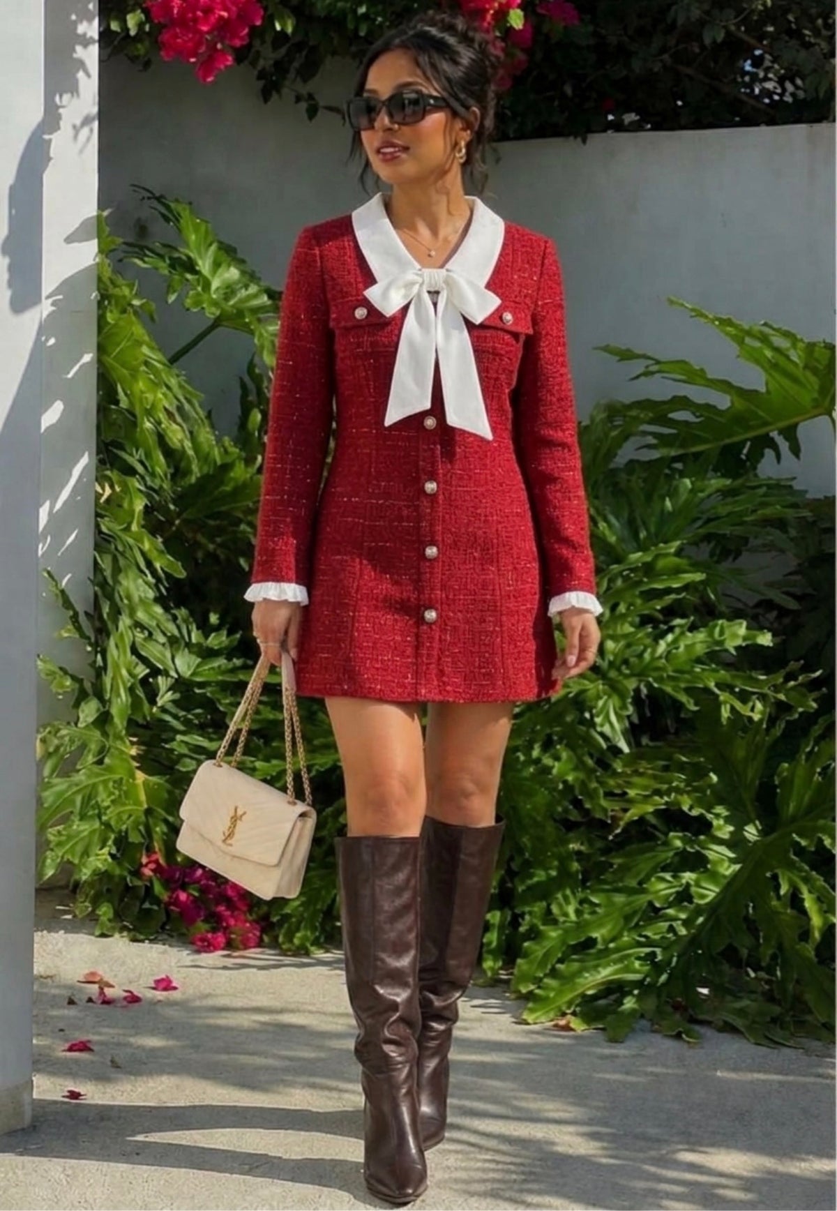Pankh Mikoro Tweed Bow Tie Formal Short Dress