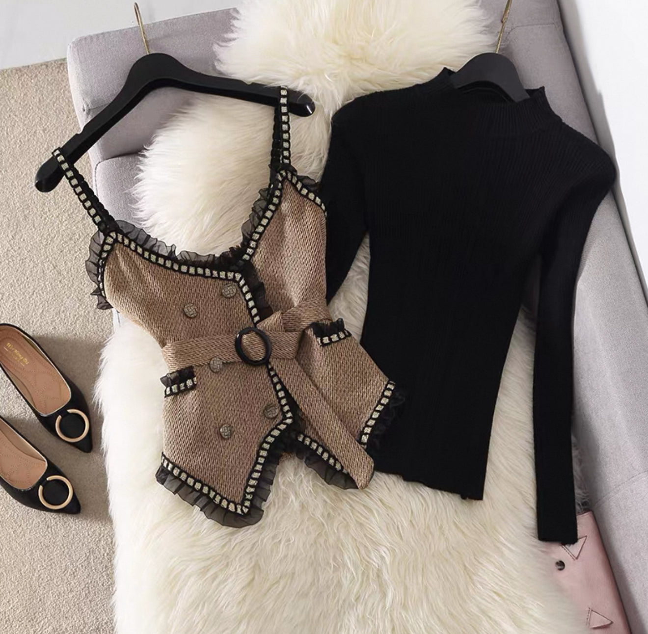 Pankh Rolce Woolen High Fashion Jacket and Knit Top Set