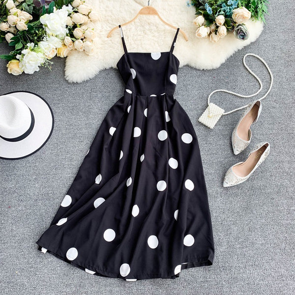 Milia polka dot dress noodle strap midi summar dress