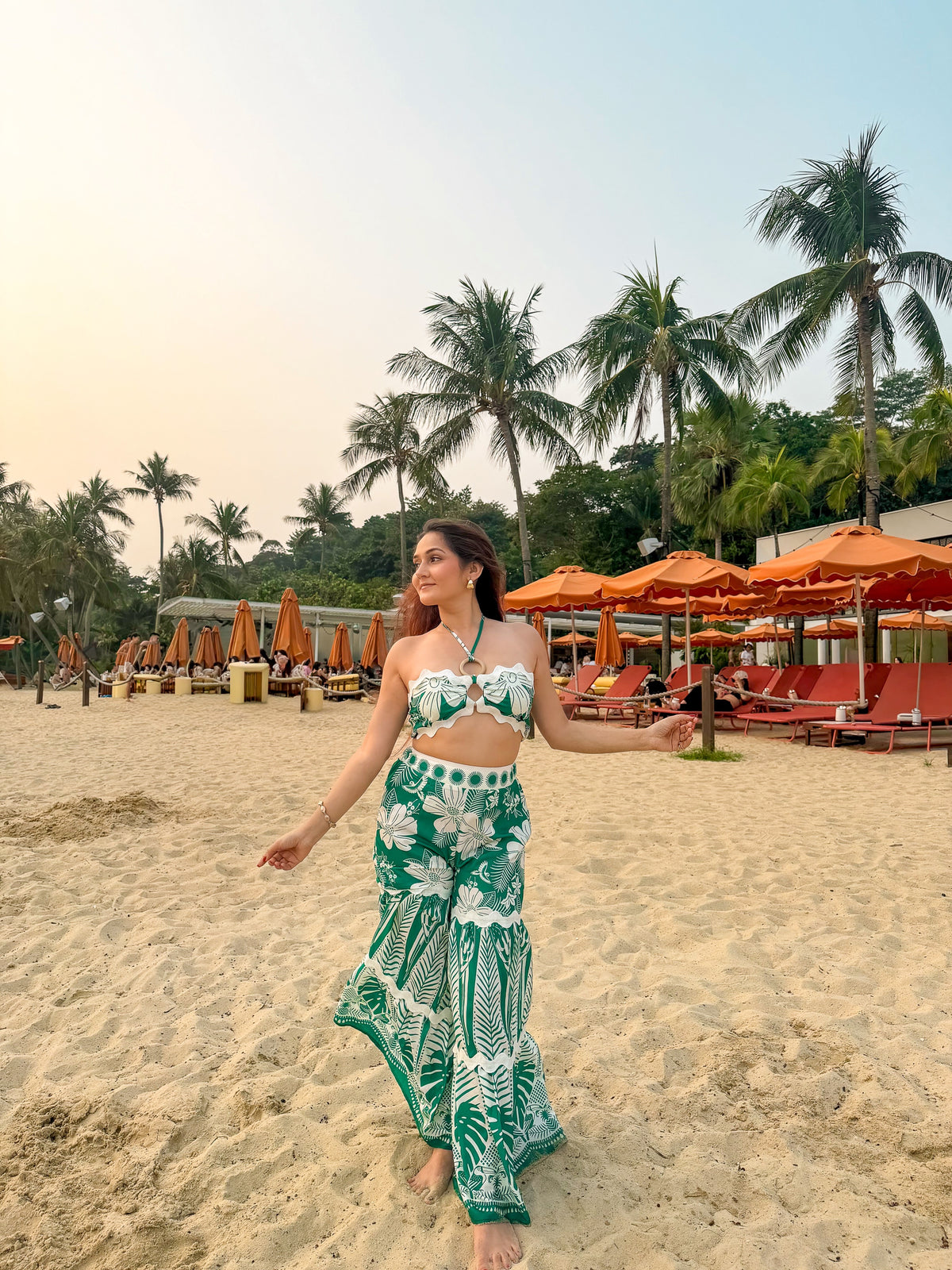 Pankh Sally Ric Rac Trims Floral Print Halter Neck Crop Top And Pant Set