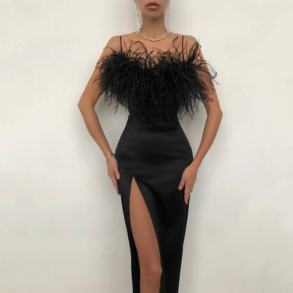Pankh Vivy Feather Fur Evening Party Dress