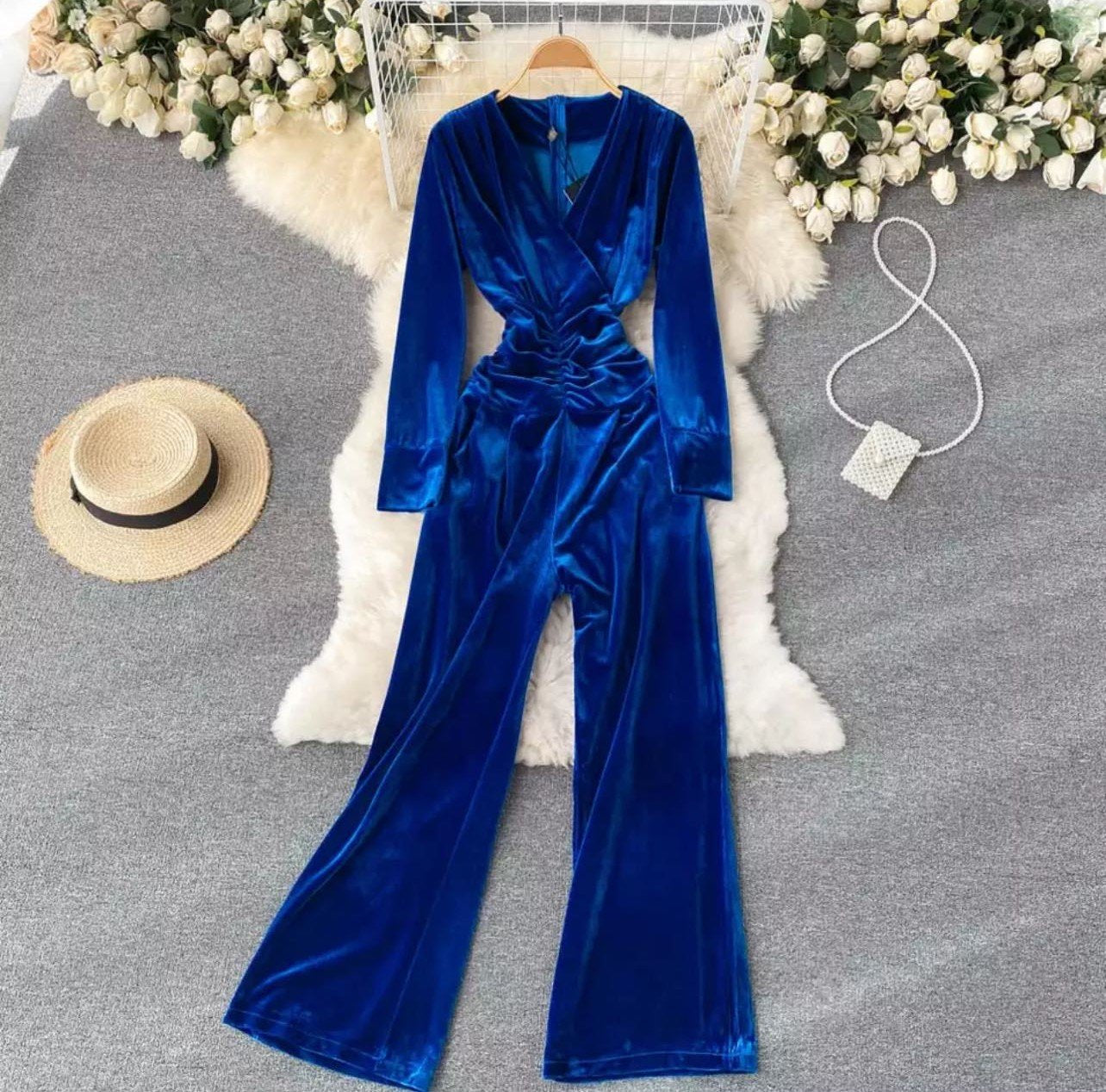 Pankh Ellery Winter Wide Leg Velvet Jumpsuit