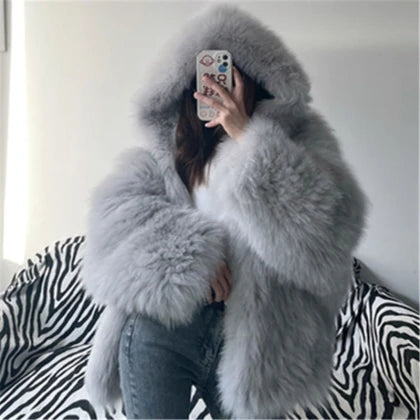 Mehreen Hooded Premium soft fur Coat