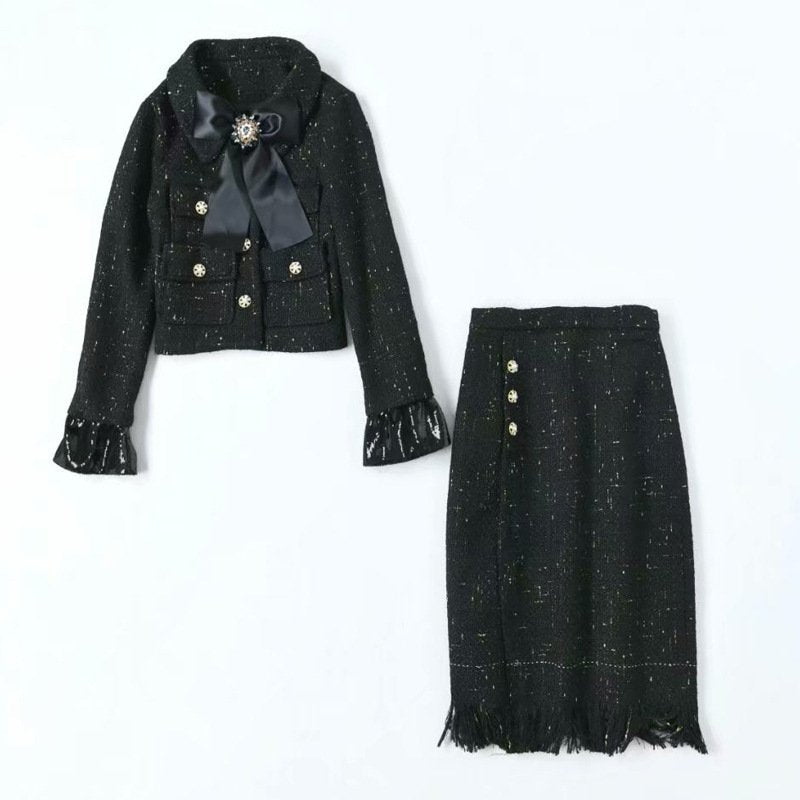 Ray Luxury Glitter  Tweed Blazer And Skirt Set