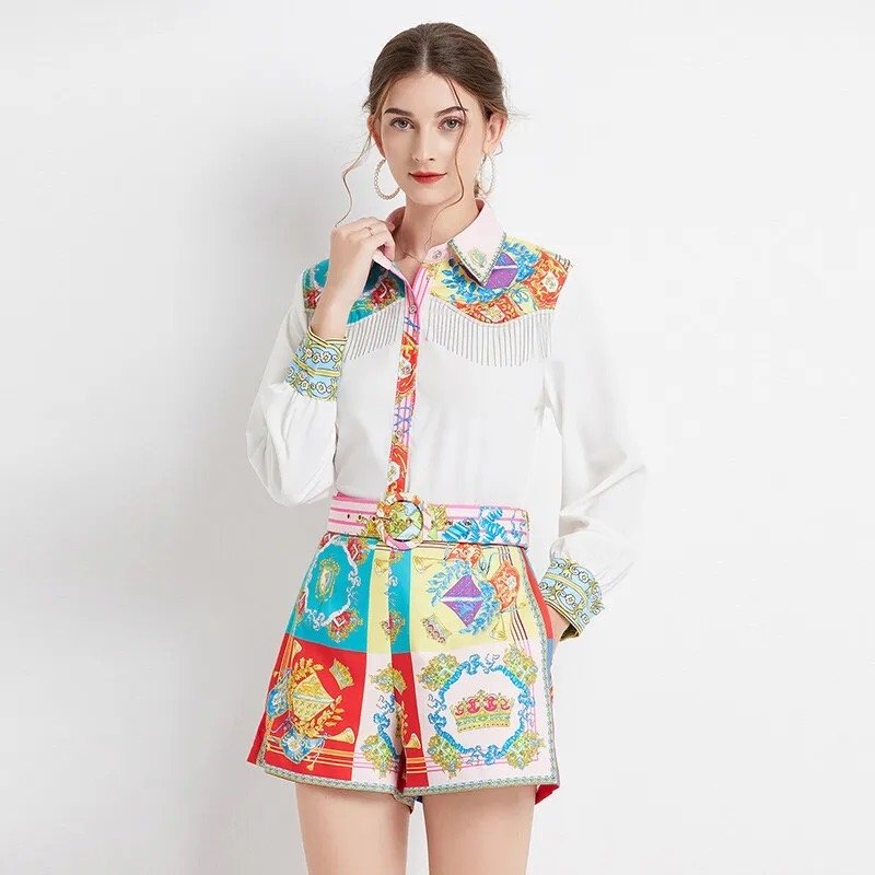 Pankh Ali White Shirt And Multicolour Skirt Set