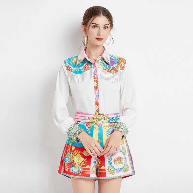 Pankh Ali White Shirt And Multicolour Skirt Set