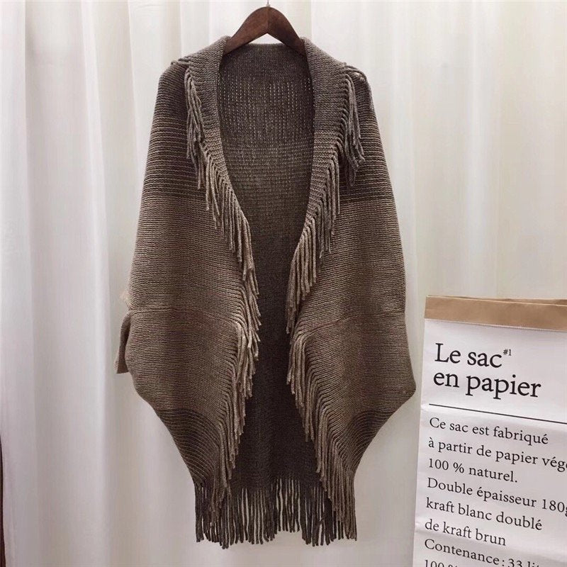 Pankh THEO Cardigan Fringe Stripe Open Front Kimono Cape