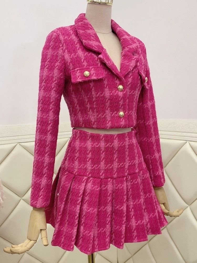 Pankh Flores Tweed look Woolen Crop blazer With Skirt Set