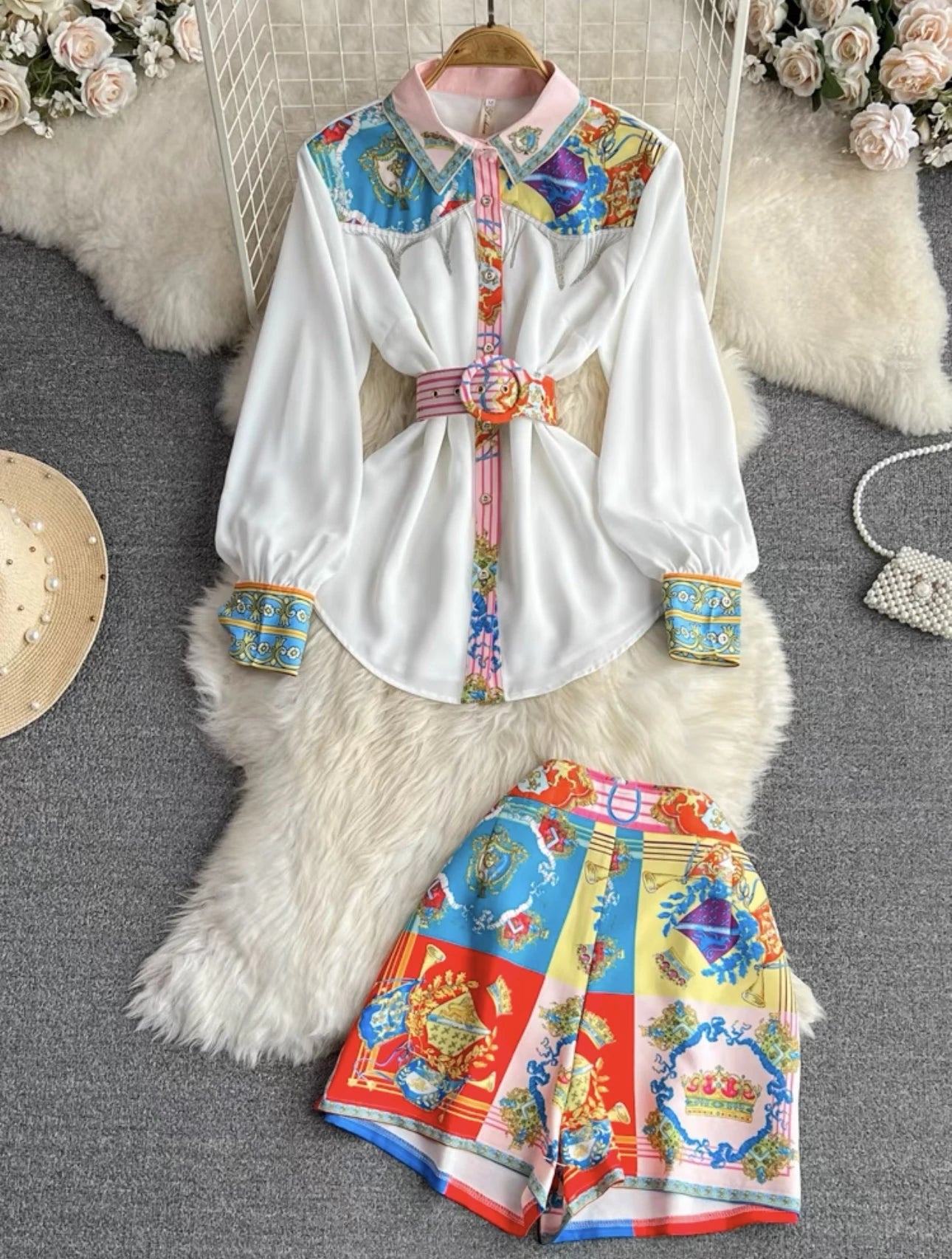 Pankh Ali White Shirt And Multicolour Skirt Set