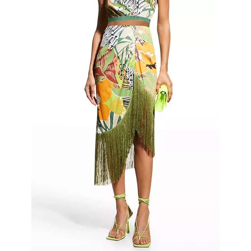 Luis Three Piece tassel Swimsuit with skirt coverup