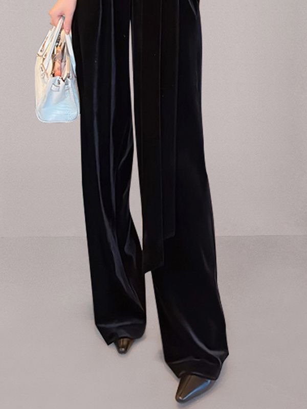 Pankh Averill Long-Sleeve V-Neck Velvet Wide Leg Jumpsuit