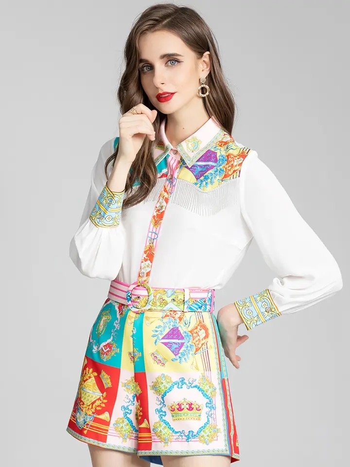 Pankh Ali White Shirt And Multicolour Skirt Set